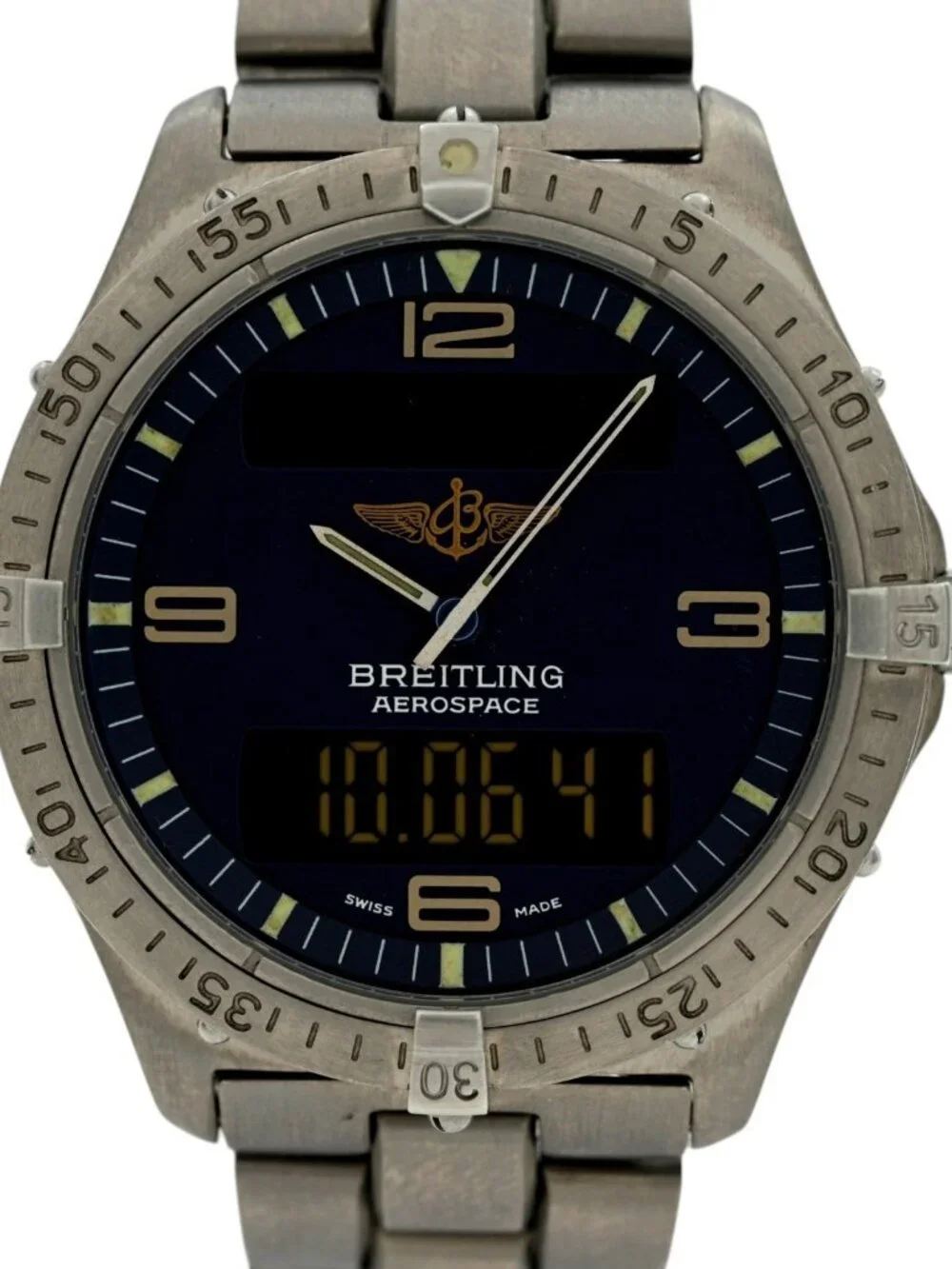Breitling 40mm Men's Aerospace Titanium Multifunction Blue Dial Watch- E56062!